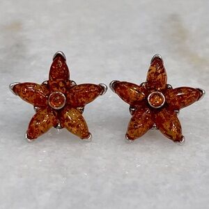 Baltic Amber Star Stud Sterling Silver Earrings